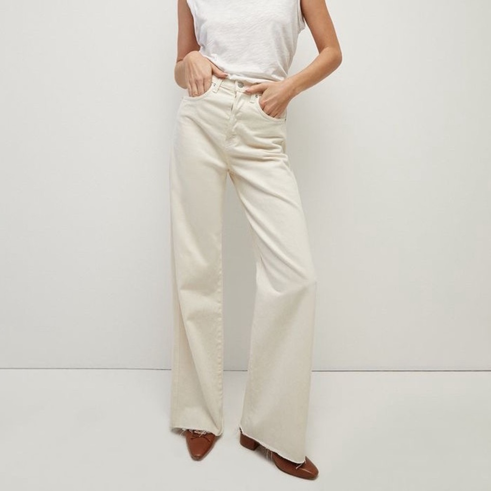 Veronica Beard Cream Flare Jeans, ecru, 28